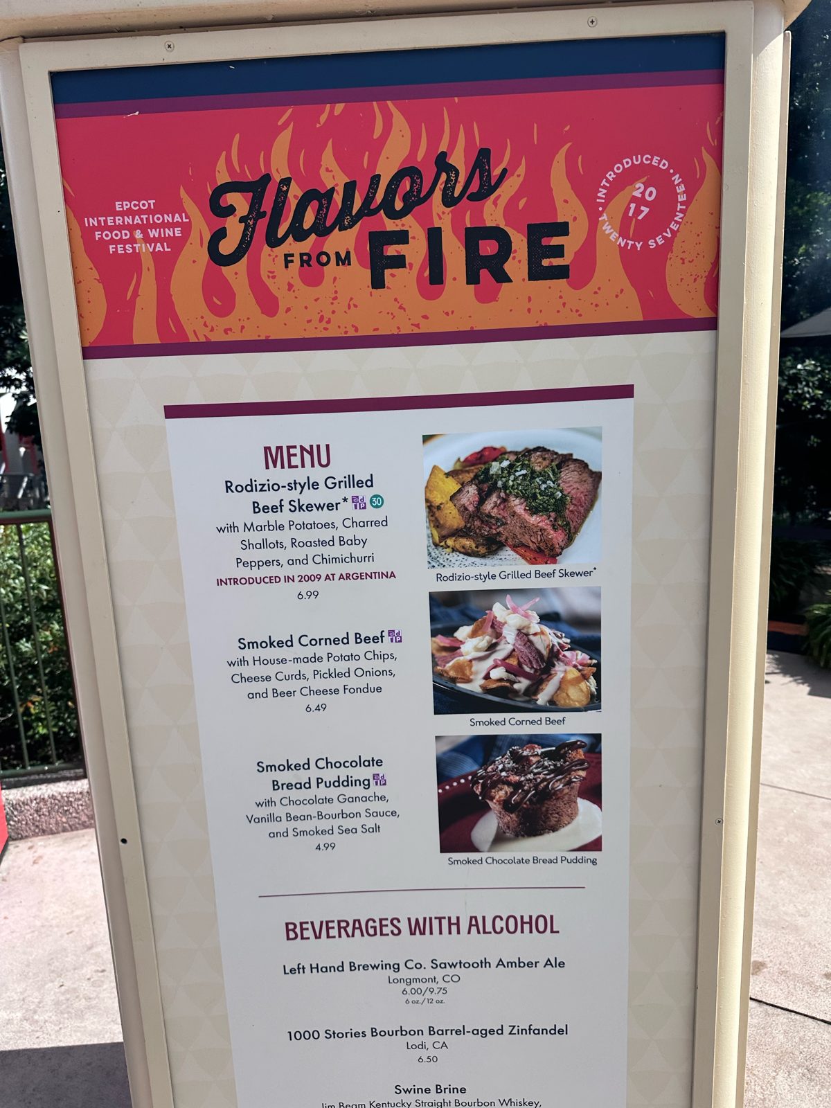 Flavors from Fire menu board at EPCOT Food and Wine Festival