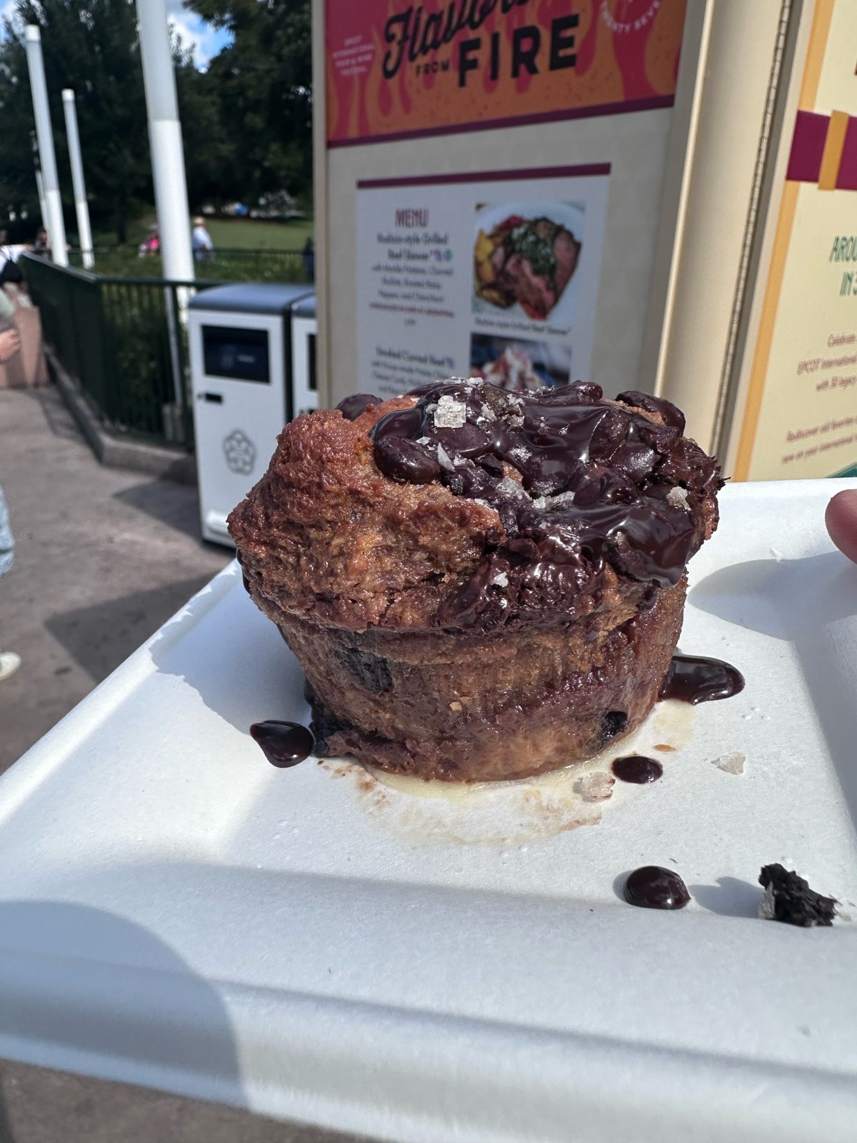 Smoked chocolate bread pudding with chocolate ganache from Flavors from Fire at EPCOT Food and Wine Festival