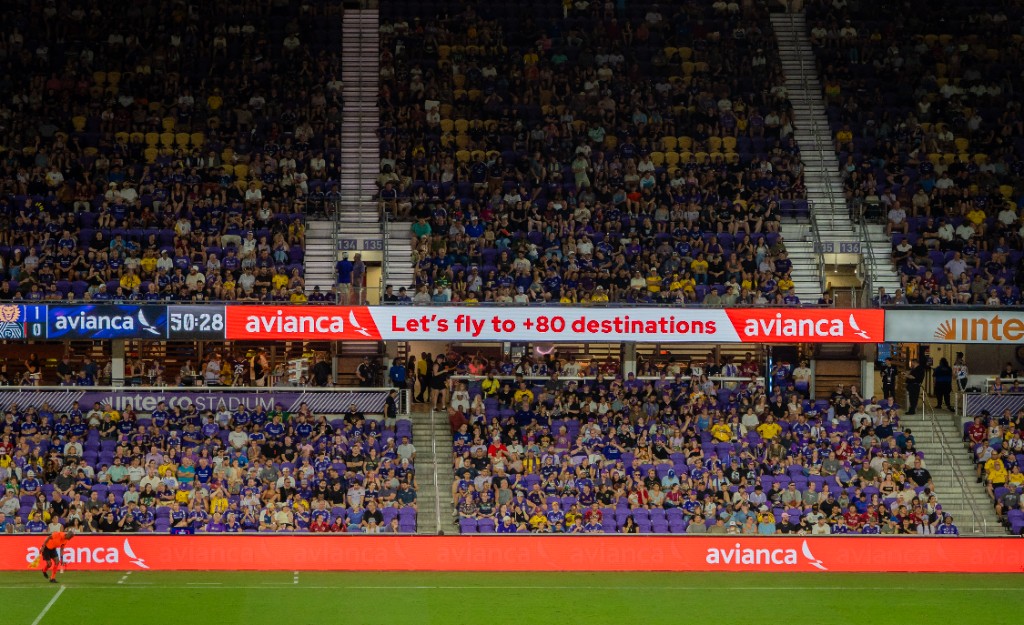 Avianca LED ribbon boards wrapping Inter&Co Stadium during an Orlando City SC match
