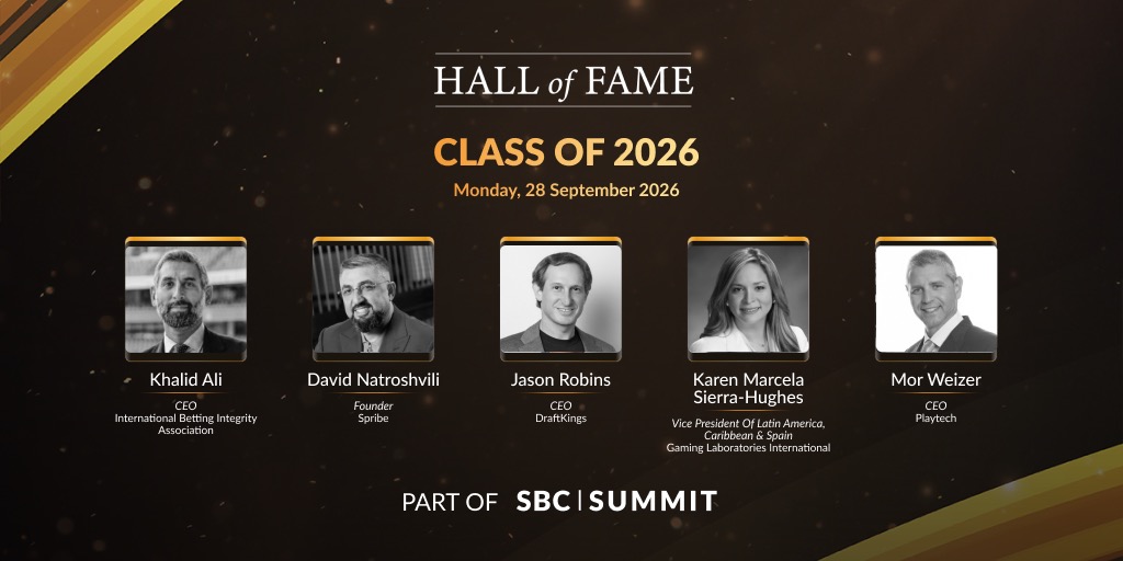 SBC Hall of Fame Class of 2026 — Monday 28 September 2026, featuring Khalid Ali, David Natroshvili, Jason Robins, Karen Marcela Sierra-Hughes, and Mor Weizer