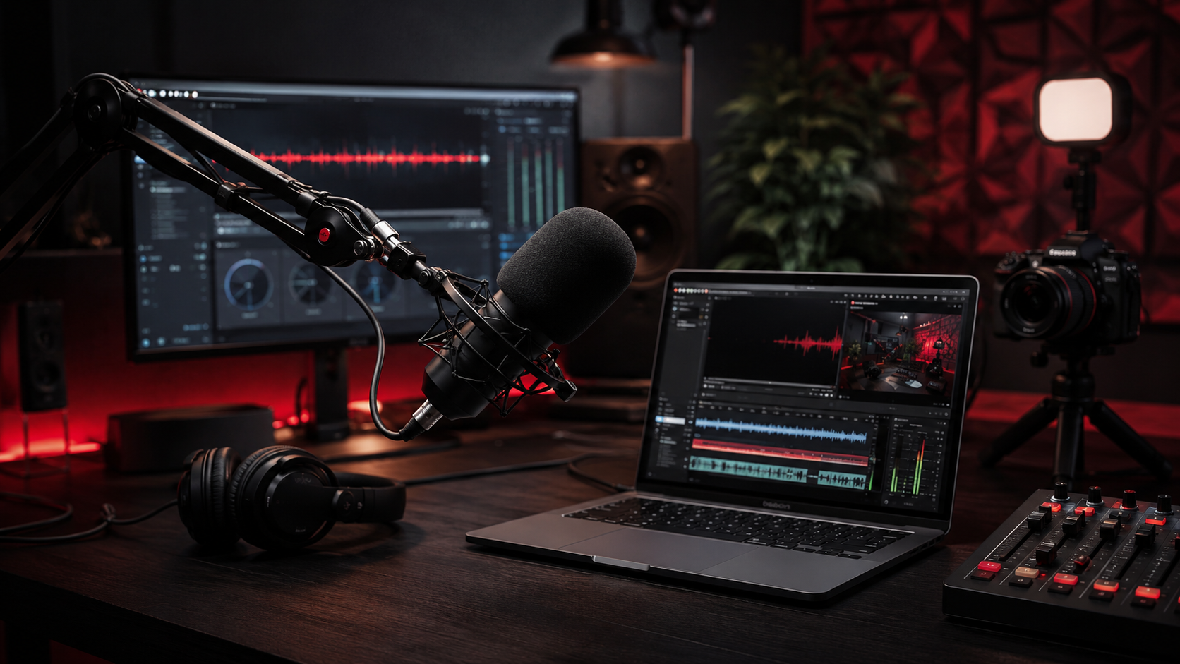 Podcast microphone and creator recording setup