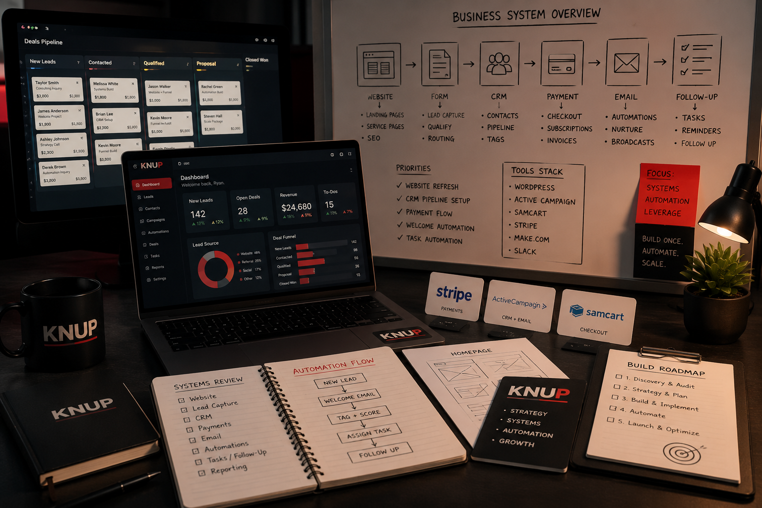 Knup systems review with workflow diagrams and business operations planning