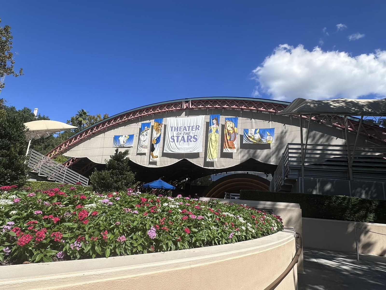 Theater of the Stars exterior with Beauty and the Beast banners