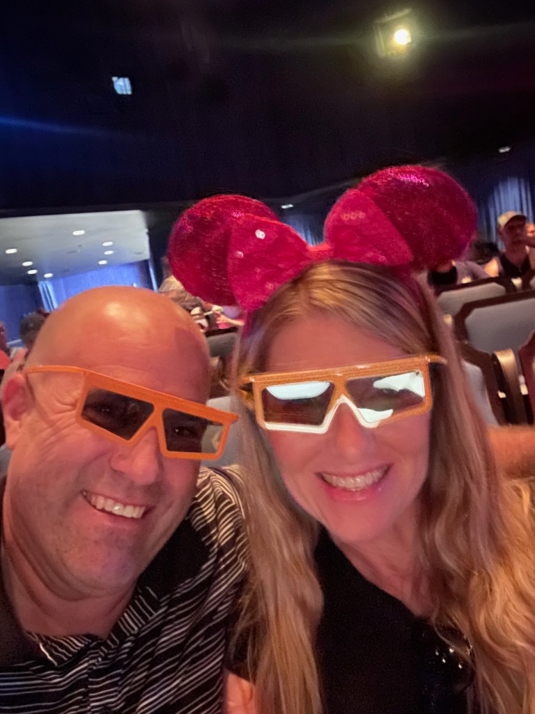 Ryan and Sarah in 3D glasses at Mickey’s PhilharMagic