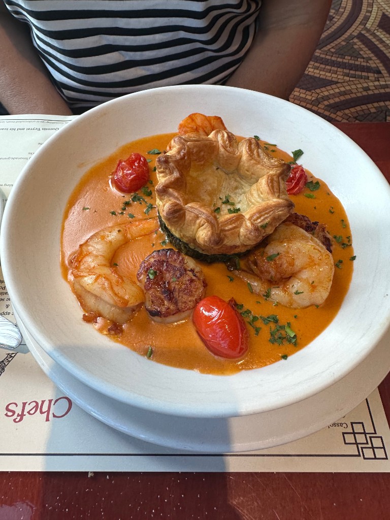 Fruits de la Mer — shrimp, scallop, and puff pastry in seafood sauce