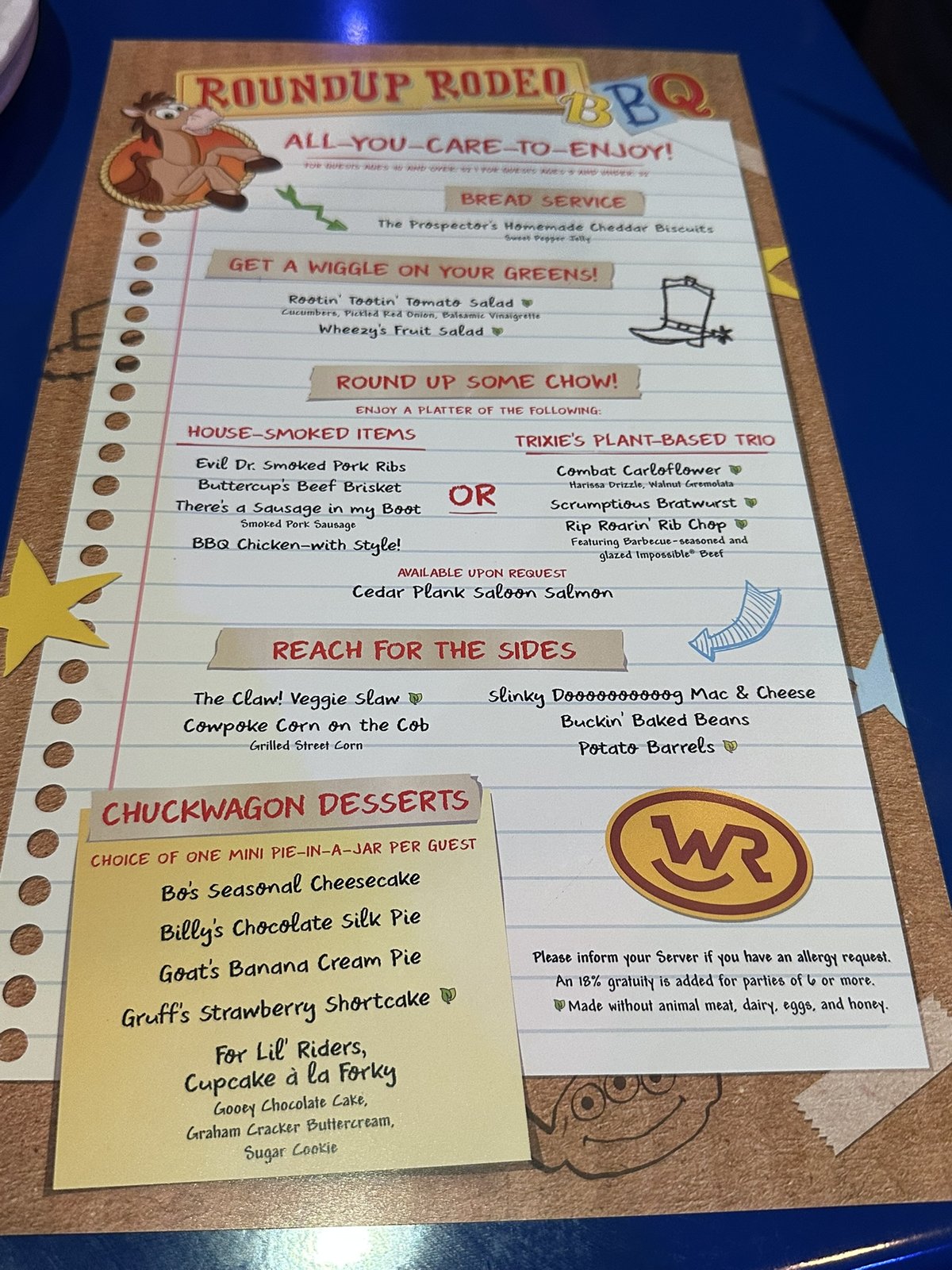 Roundup Rodeo BBQ all-you-care-to-enjoy menu