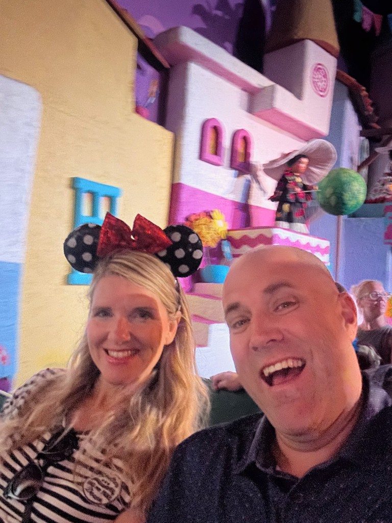 Ryan and Sarah on the Gran Fiesta Tour boat in the Mexico pavilion