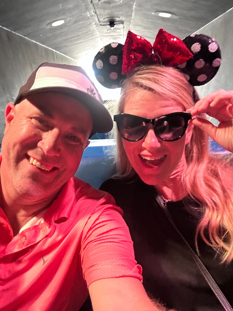 Ryan and Sarah on the PeopleMover in a tunnel section