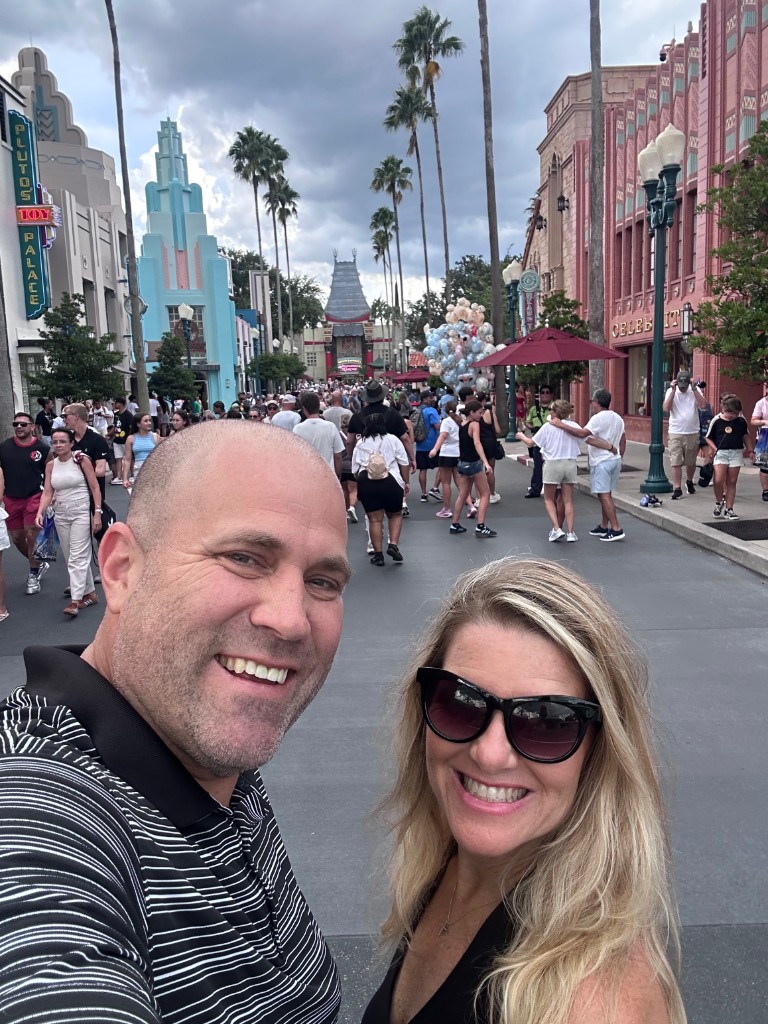 Ryan and Sarah on Hollywood Boulevard with the Chinese Theatre in the distance