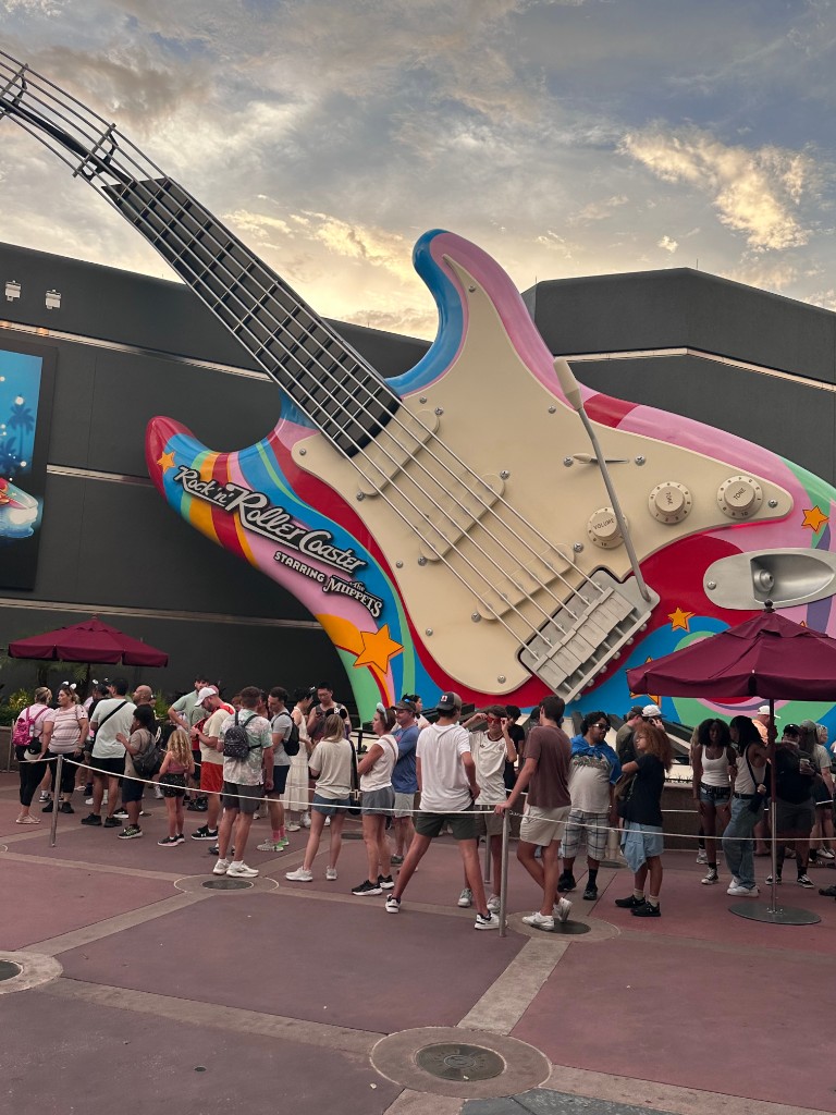 Crowds outside Rock n Roller Coaster Starring The Muppets