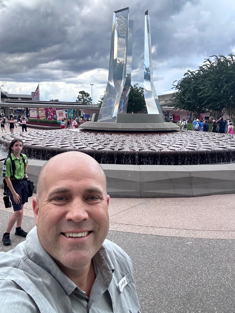 Ryan at the Innoventions fountain at EPCOT