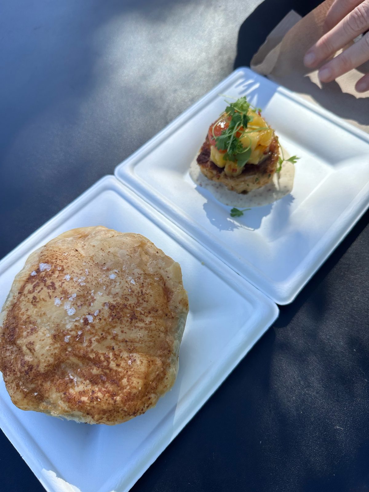 Seafood pot pie and crab cake from Coastal Eats