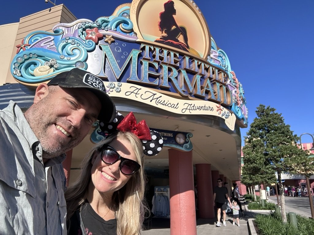 Ryan and Sarah at The Little Mermaid – A Musical Adventure entrance