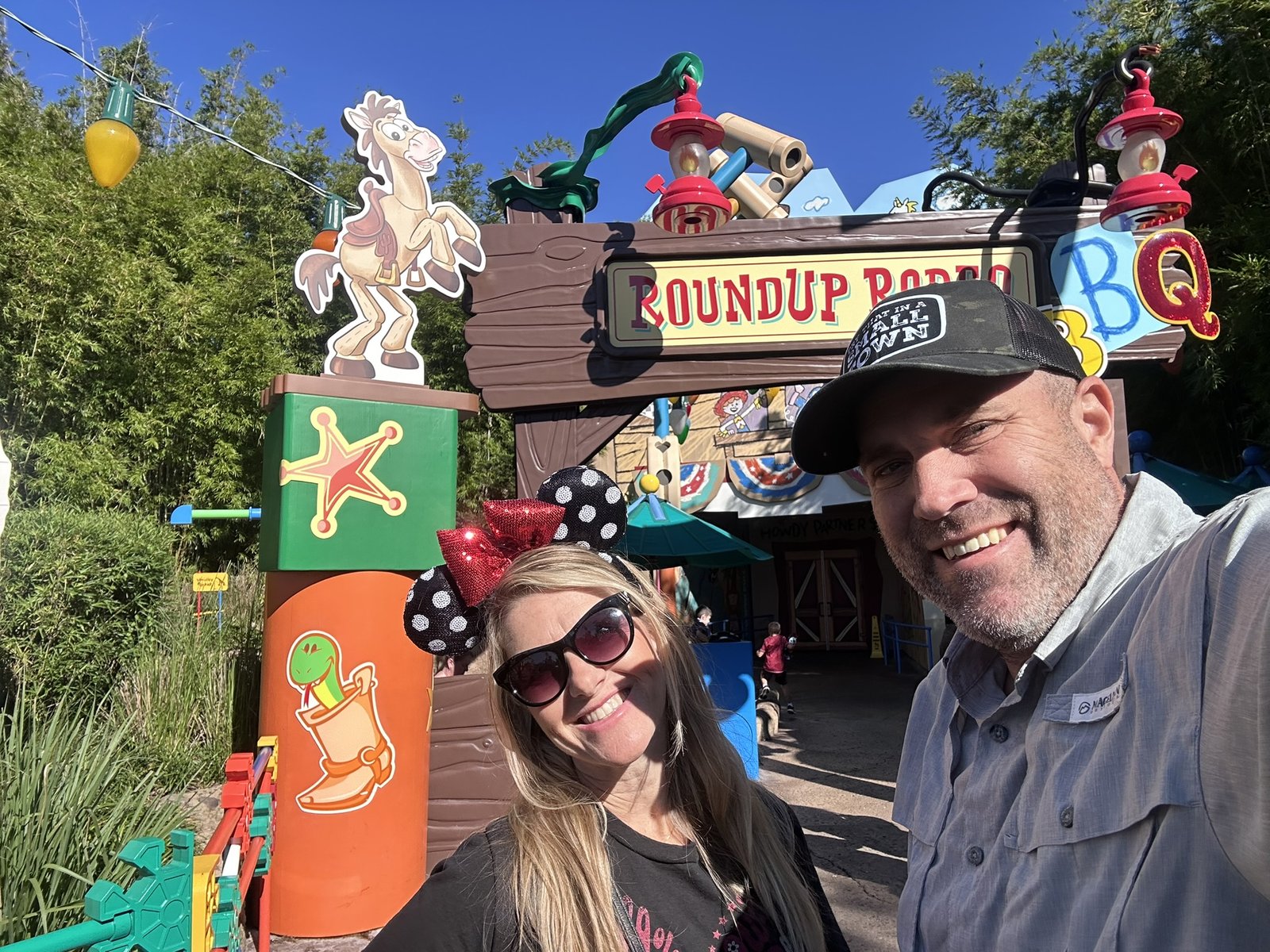 Ryan and Sarah at the Roundup Rodeo BBQ entrance