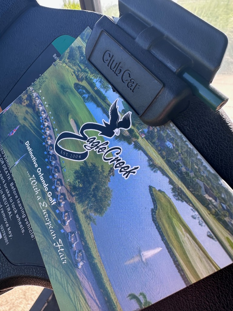 Eagle Creek paper scorecard on the Club Car clip