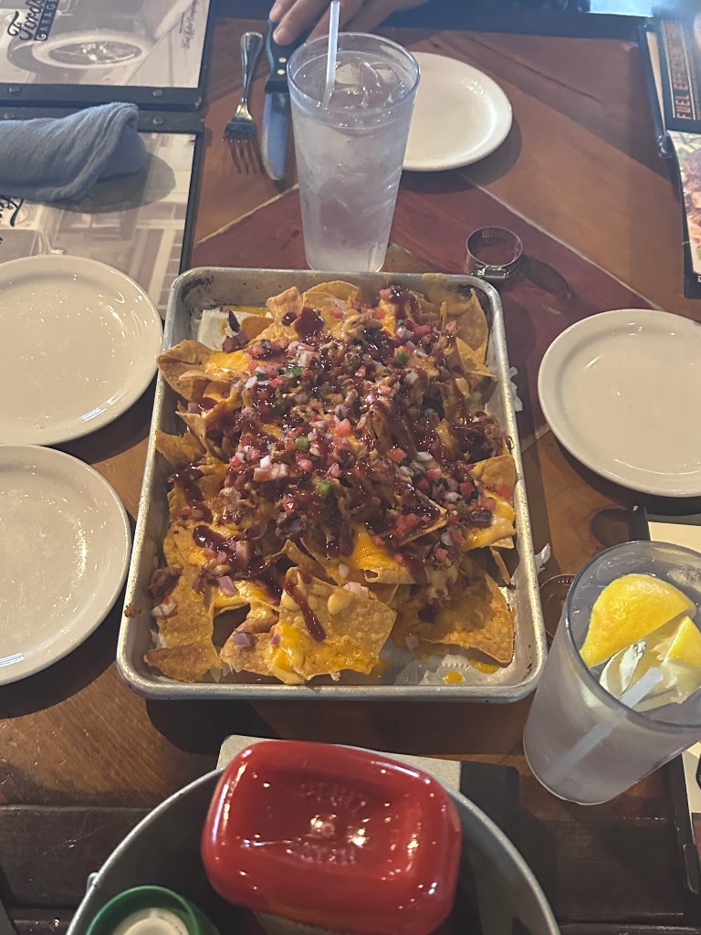 Loaded nachos tray at Ford's Garage