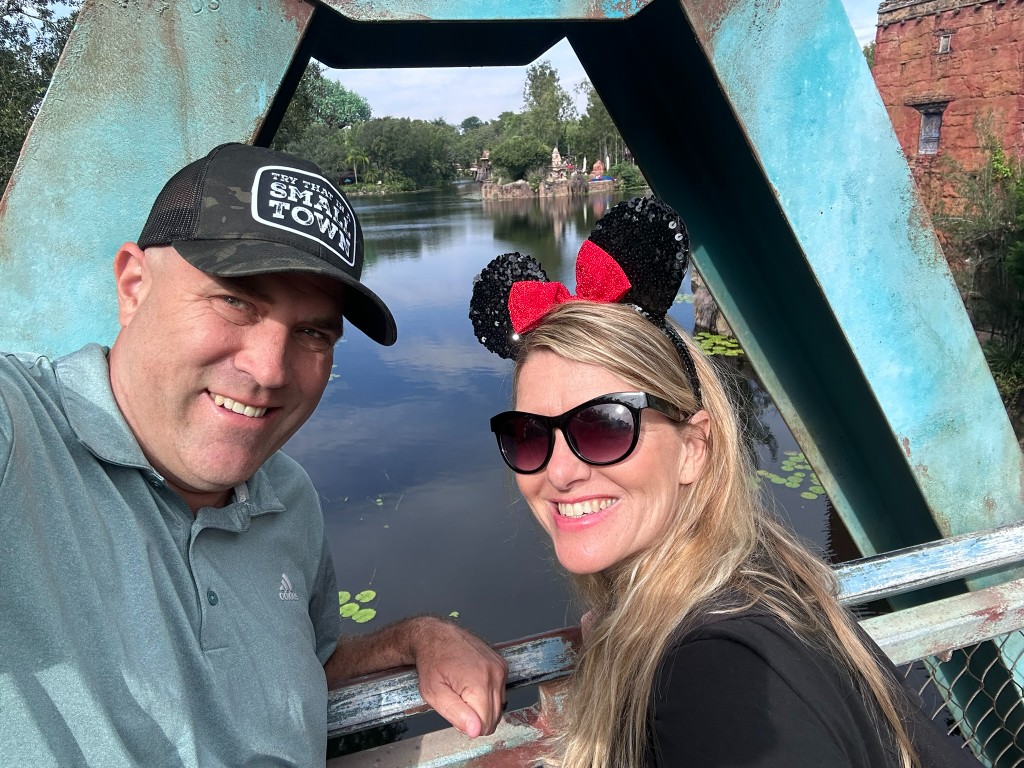 Ryan and Sarah at the Animal Kingdom entrance on a busy Friday