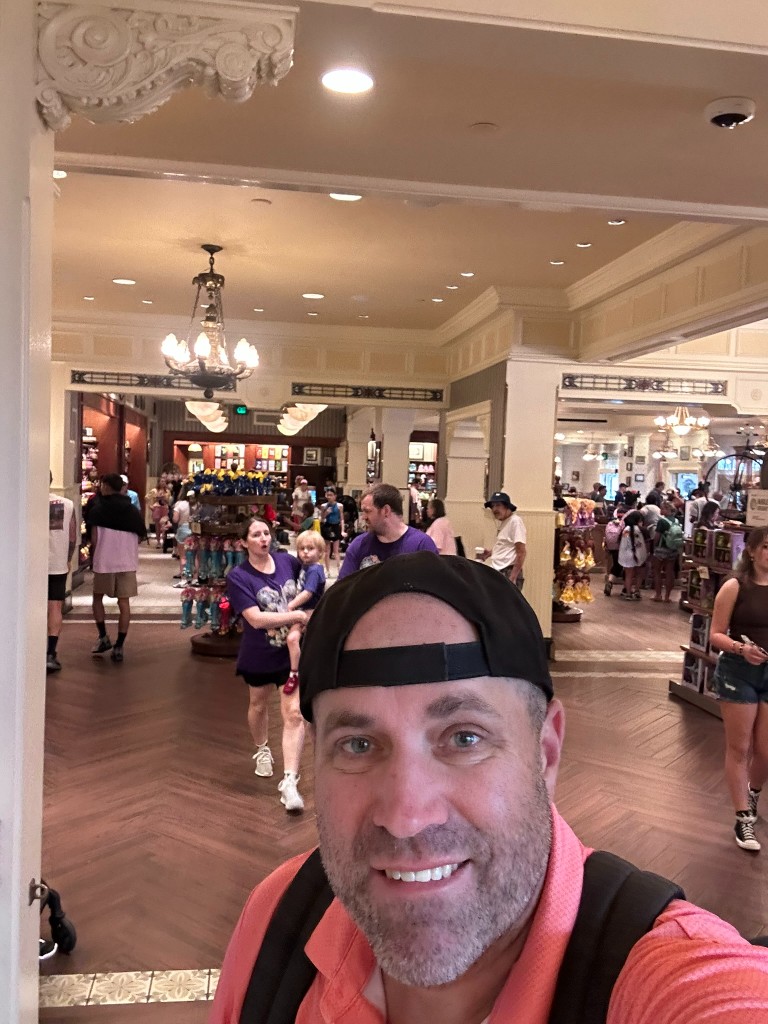 Ryan cooling off walking through the Emporium on Main Street