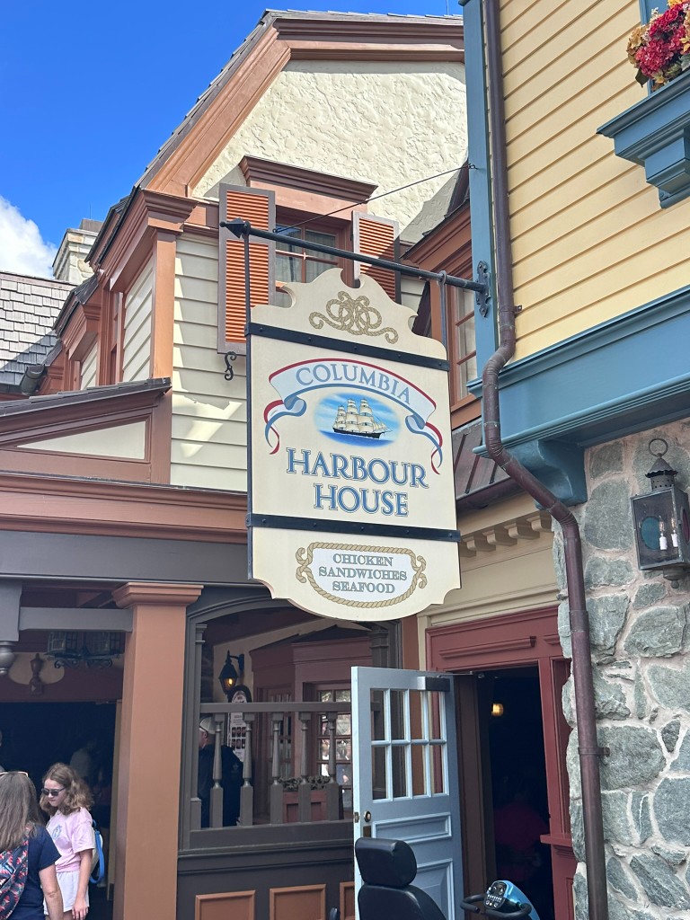 Columbia Harbour House exterior sign in Magic Kingdom