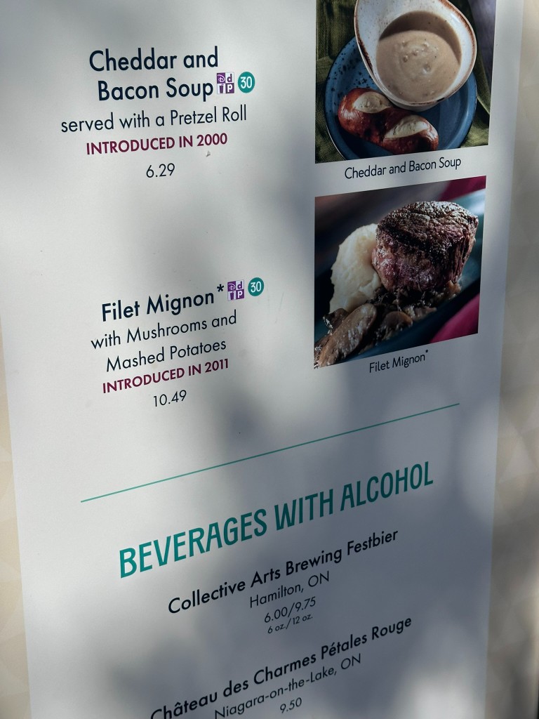 Canada pavilion Food & Wine menu with filet mignon