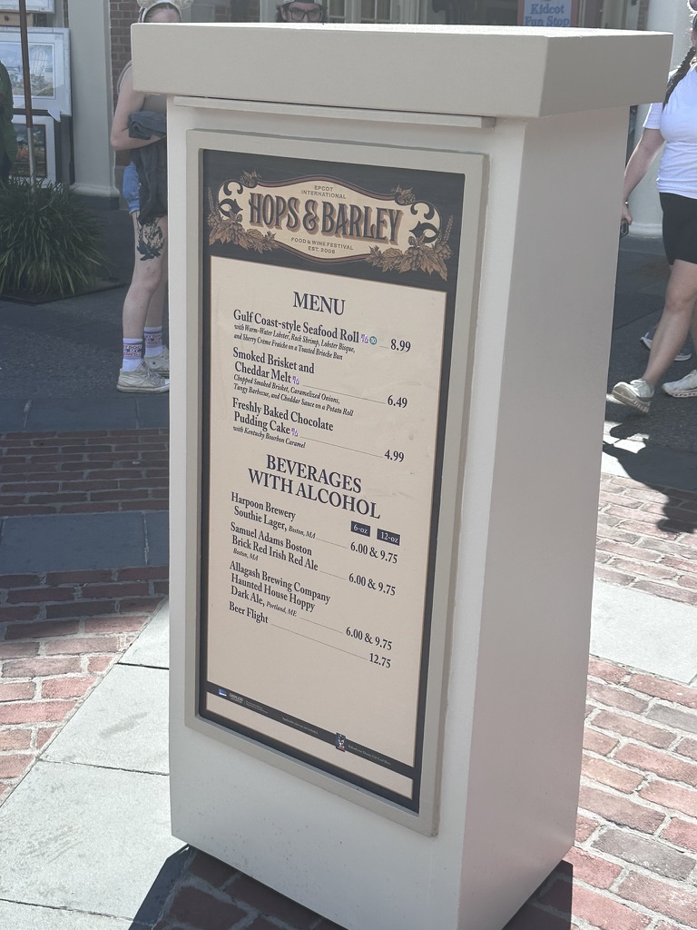 Hops & Barley menu with brisket melt and seafood roll