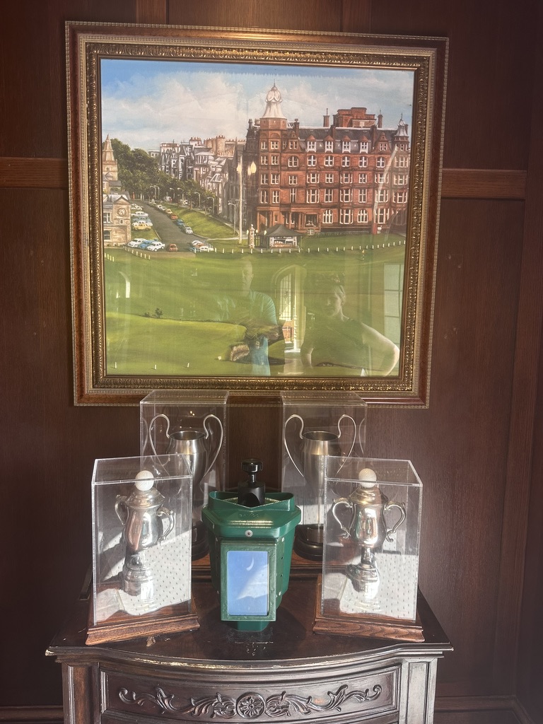 Golf trophies and memorabilia display in the United Kingdom Pavilion