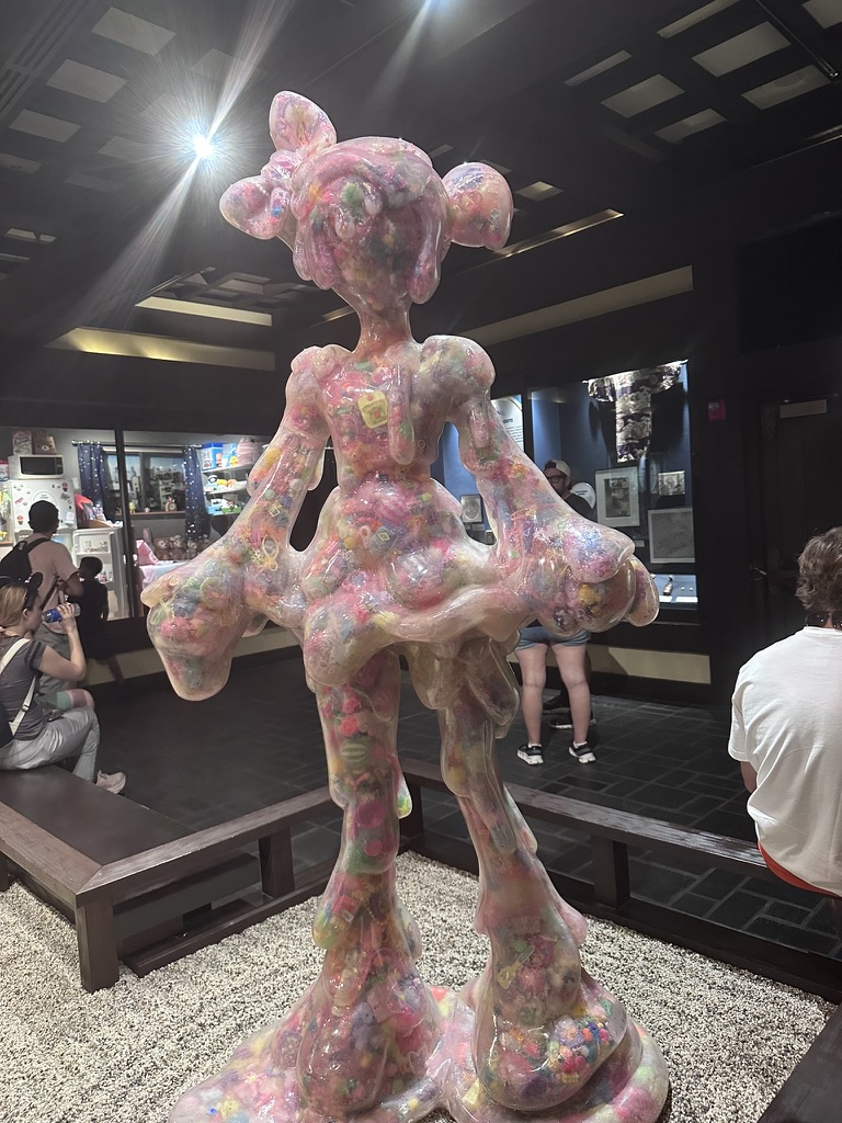 Pink translucent sculpture exhibit in the Japan Pavilion