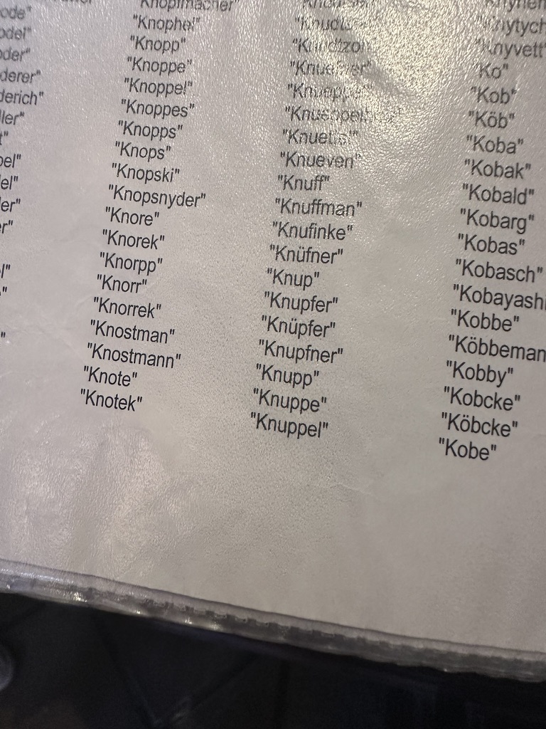 Knuppel surname listing in the China Pavilion family-name exhibit