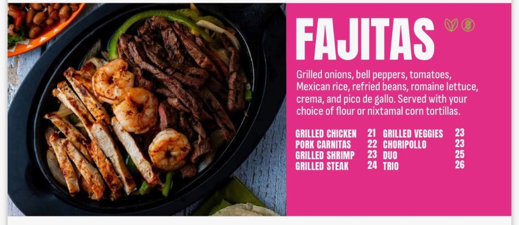 Don Julio fajitas menu board