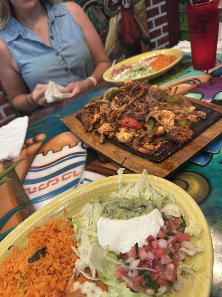 Five-meat fajitas for two with rice, beans, and toppings