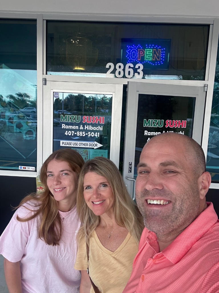 Ryan, Sarah, and Alyssa outside Mizu Sushi and Steakhouse on Narcoossee