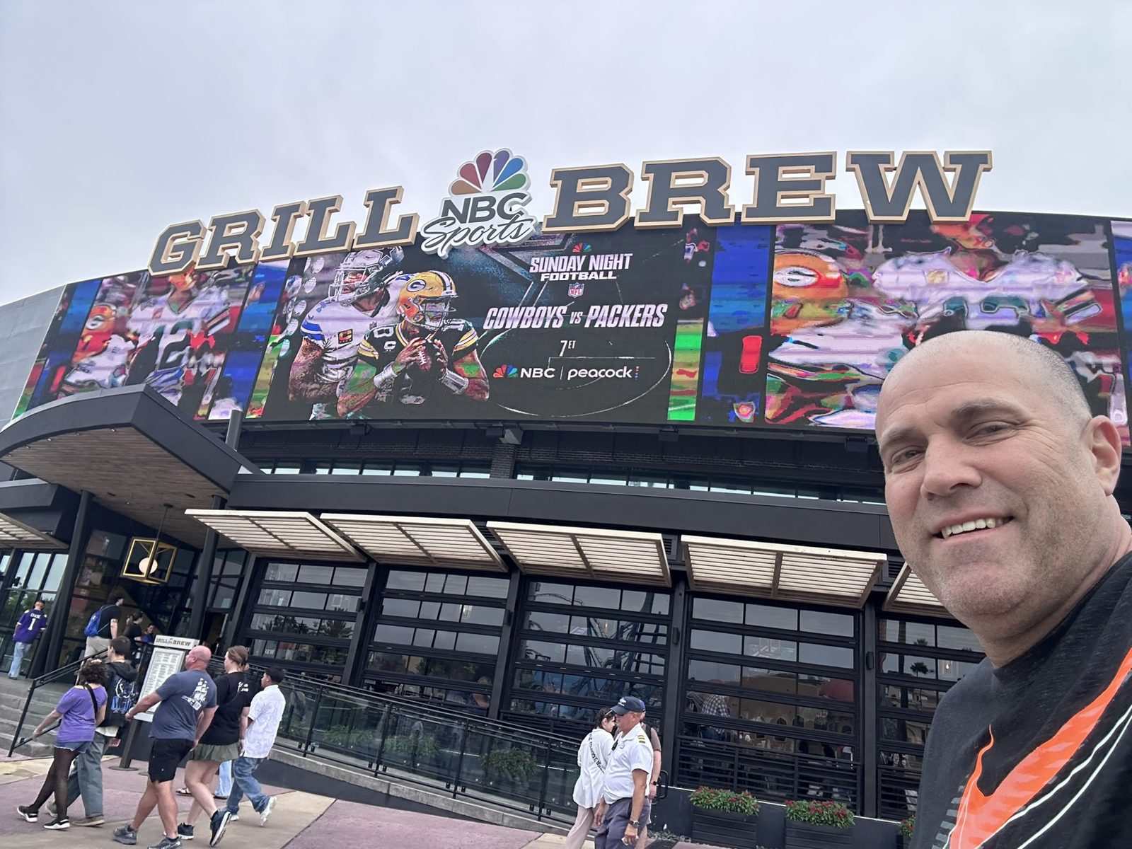 Ryan taking a selfie outside NBC Sports Grill & Brew